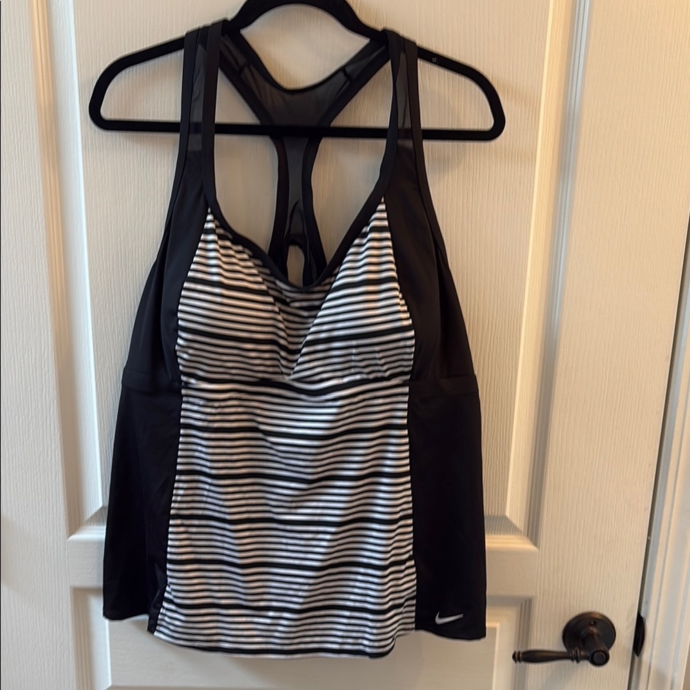 Nike Plus Size Black and White Striped Swim Tank Top 3X